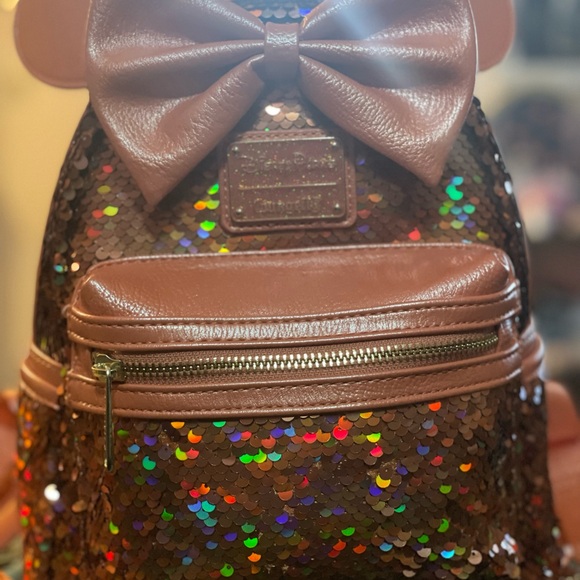 Loungefly Disney Parks Iridescent Sequin Bow Ears Backpack - Picture 2 of 8